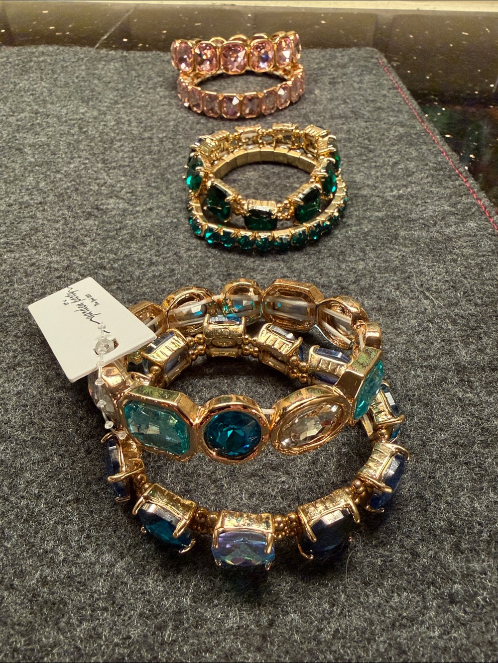 Gold-Tone Multi Gem Stretch Bracelet Set - Blue, Teal, Green, Pink